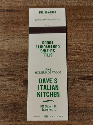 Vtg. Dave's Italian Kitchen, Evanston, Illinois Matchcover (N24)