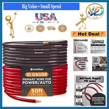 10 Gauge 50ft Copper Clad Aluminum Car Power Ground Wire Red Black