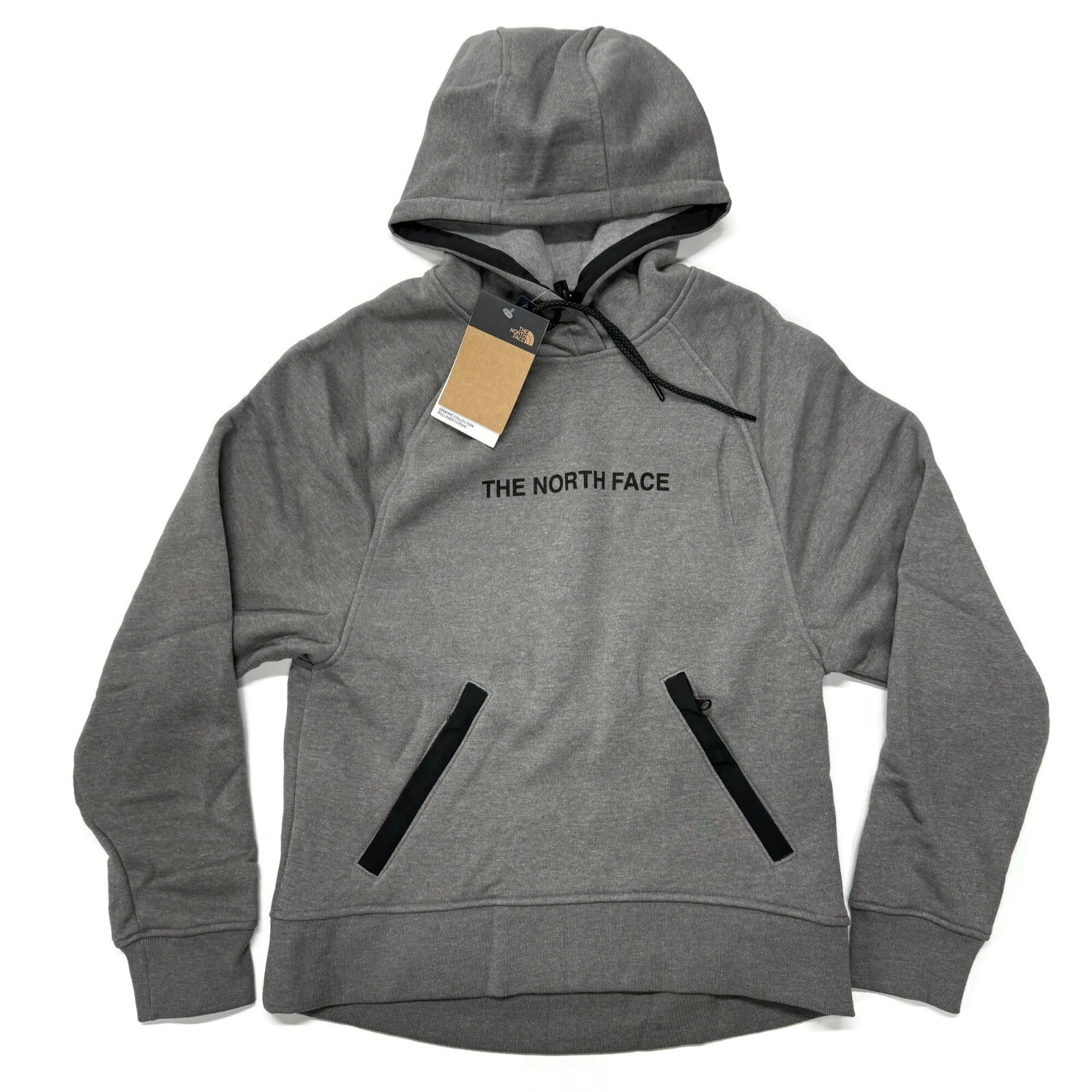 The North Face Hoodie Womens XS Gray Heather Relaxed Pullover Zip Pockets NWT