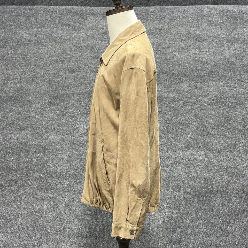 Chaqueta Joseph Abboud Para Hombres XL Cuero Gamuza Tostado Cremallera Frontal Cuello Bombardero Bolsillos Foto 4 de 4