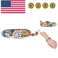 7 Chakra Bracelets for Women with Real Stones Leather Wrap Healing Bead Brace...