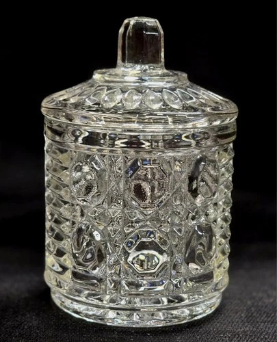 Federal Glass Windsor Sugar Jar with Lid Vintage Button and Cane Pattern EVC