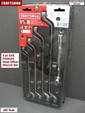 CRAFTSMAN HAND TOOLS 5 pc SAE FULL POLISHED LONG Deep Offset Boxend Wrench Set
