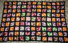 Black Granny Square Afghan Crochet Handmade Roseanne Lap Blanket 34" x 55"-SU