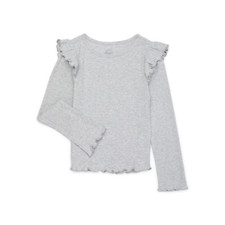 Wonder Nation Girl's Gray Long-Sleeve Ruffle Shoulder Top Size 10-12 New