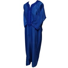 Moroccan Cotton Blend Royal Blue 3-Quarter Sleeve Thobe Jubba Kandora Dishdasha
