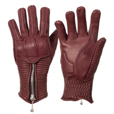 Goldtop Womens CE Burgundy Leather Armoured Summer Zipped Motorcycle Gloves Silk