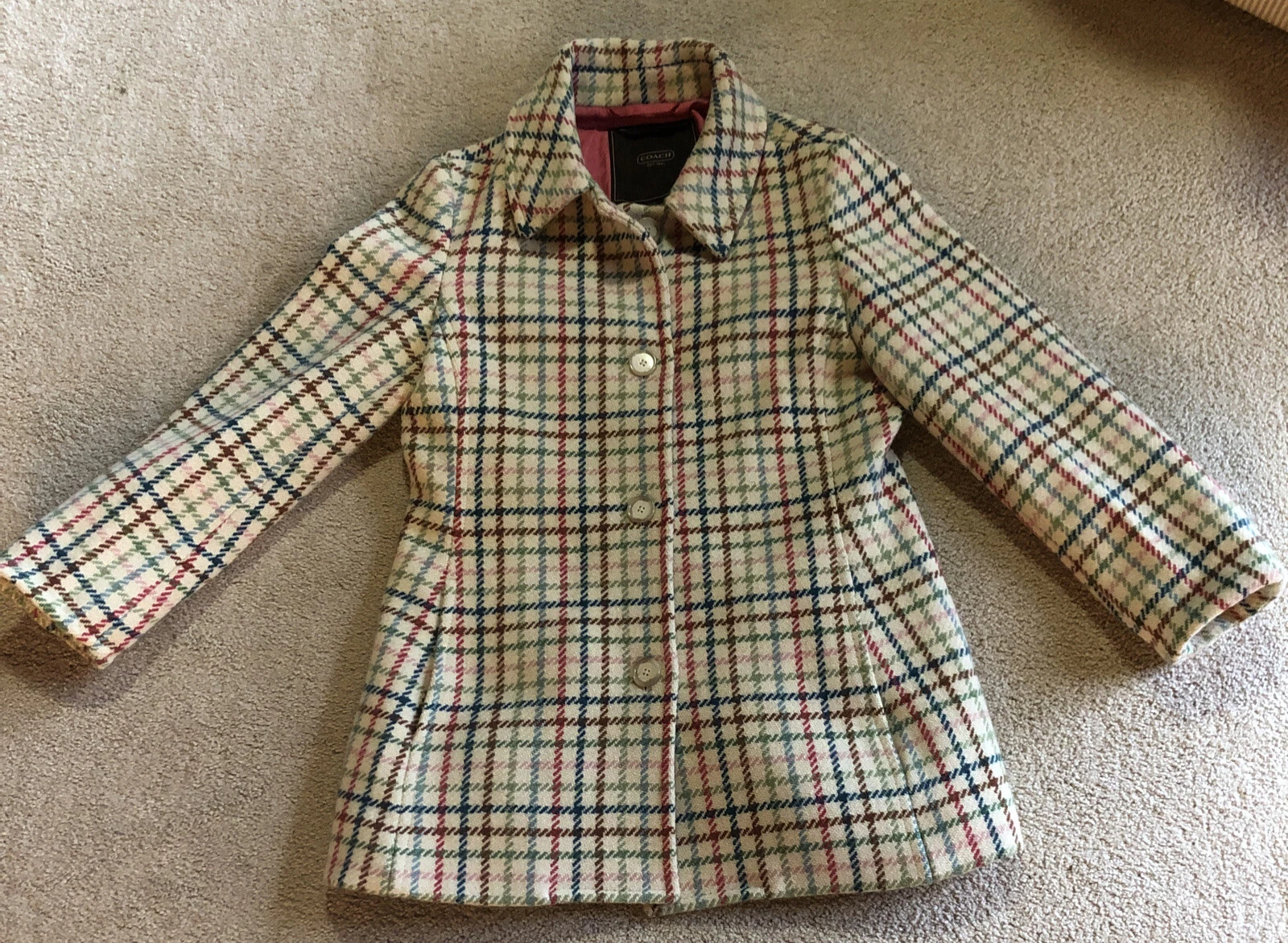 Giacca cappotto Coach in tweed di lana a quadri taglia media multicolore taglia M