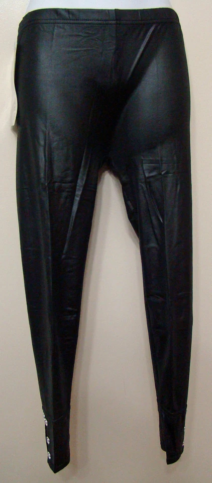 Leggings Indero de couro sintético preto brilhante com joias no tornozelo - 5001 - Tamanho P - M - Imagem 2 de 3