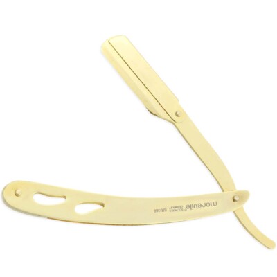 BARBER BEAUTY SALON MOREVILE BEARD HAIR TRIM CUT STRAIGHT FOLDING RAZOR - GOLD