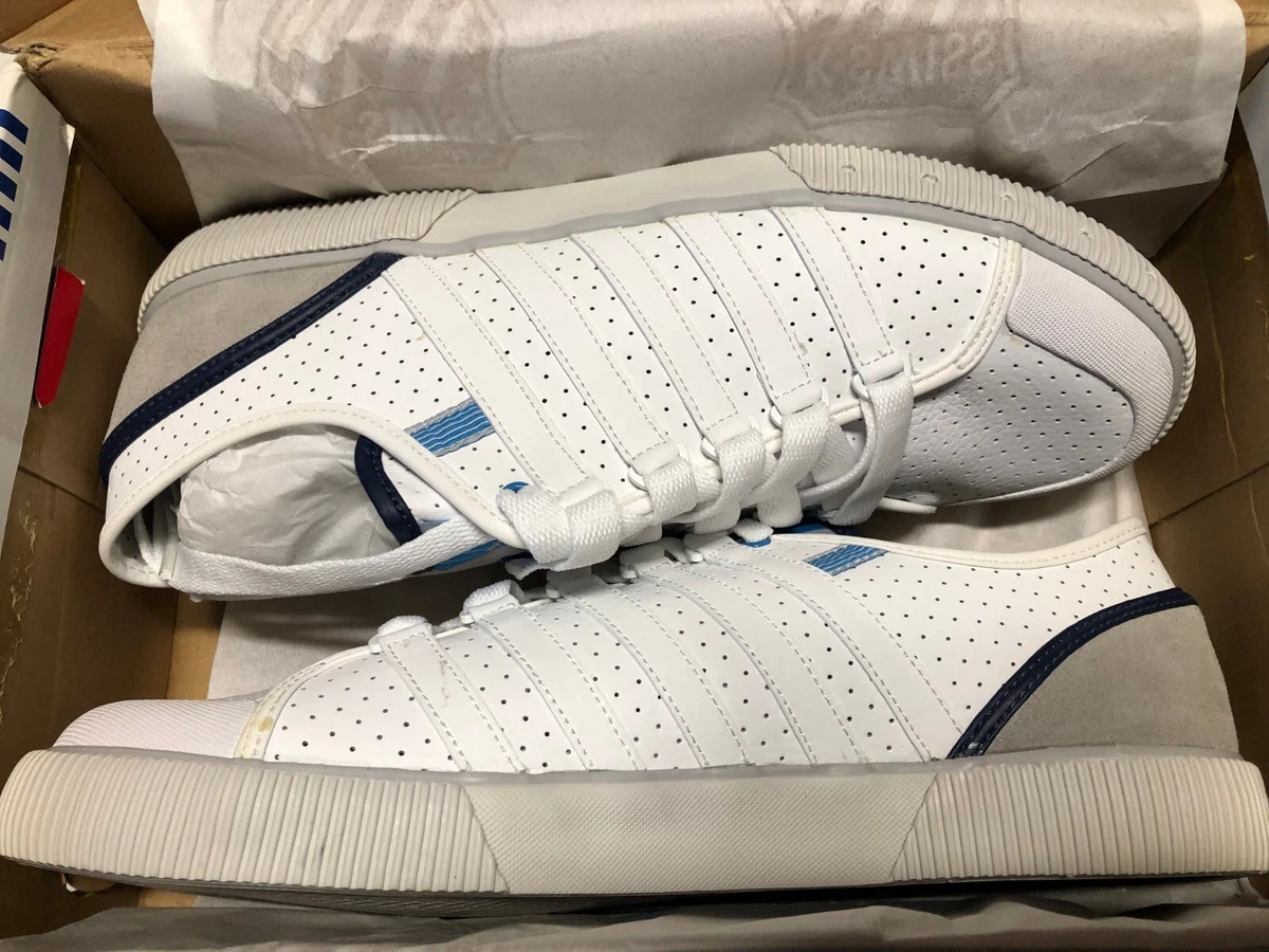 K Swiss Mens Size 11 White Navy Royal Blue Gowmet Low Top Sneakers w box Note