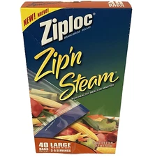Ziploc Zip 'N Steam Large Microwave 40 Cooking Bags NEW In Pkg 10"x10" each