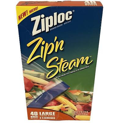 Ziploc Zip 'N Steam Large Microwave 40 Cooking Bags NEW In Pkg 10''x10'' each