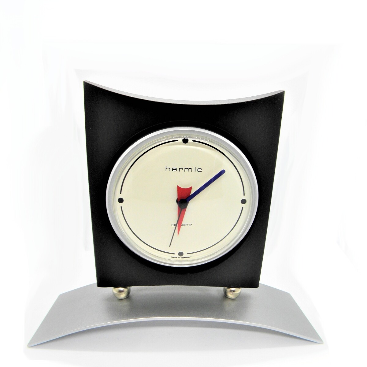 Hermle Quartz Table Clock in Aluminum and Black Wood