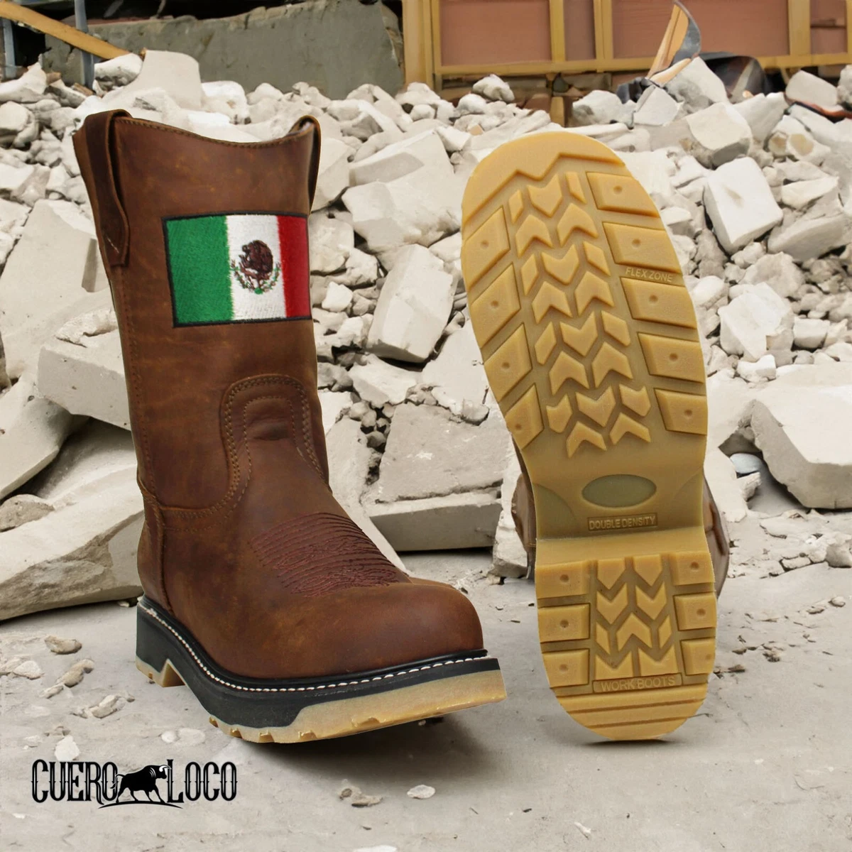 Men s Leather Cowboy Work Boots Steel Toe Bota De Trabajo Casquillo Mexico