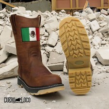 Men's Leather Cowboy Work Boots Steel Toe Bota De Trabajo Casquillo Mexico