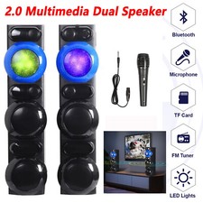 60W 2.0 CH Multimedia Dual Bluetooth Speaker System Heavy Bass Party w/Mic LED