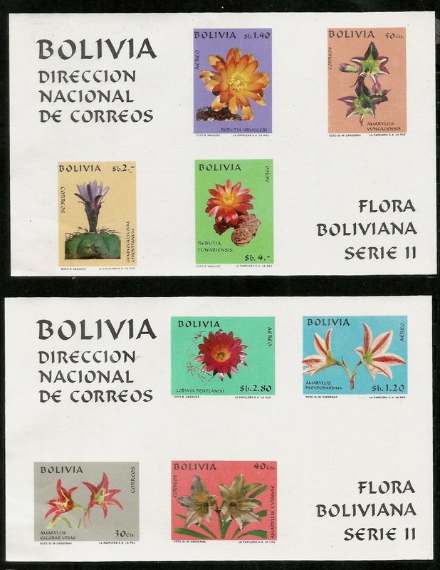 Bolivia Beautiful Flowers Two Imperf Souvenir Sheets Mint NH Scott C313ab CV$50.