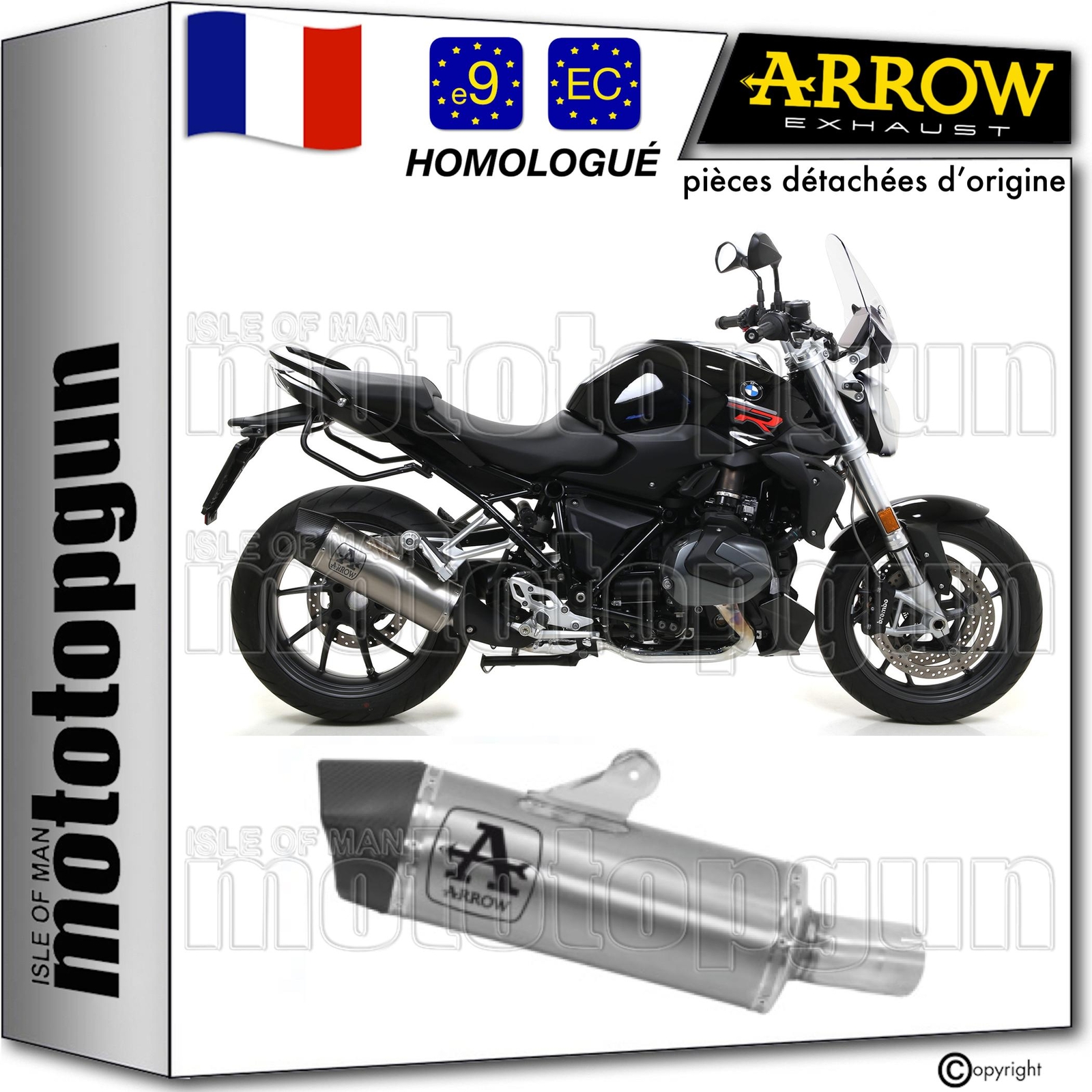 Pot echappement Arrow homologue BMW R1250R 2019 silencieux pour voyage et route