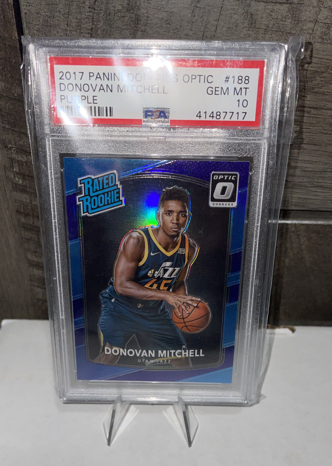 2017 Optic Rated Rookie Purple Prizm Donovan Mitchell RC #188, Graded PSA 10