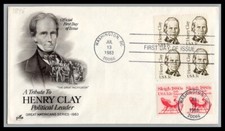 US FDC # 1846 3c Henry Clay ArtCraft block  1983, 9p2590