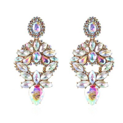 Sensational Aurora Borealis Marquise Shaped Crystal Cascade Glitter Earrings