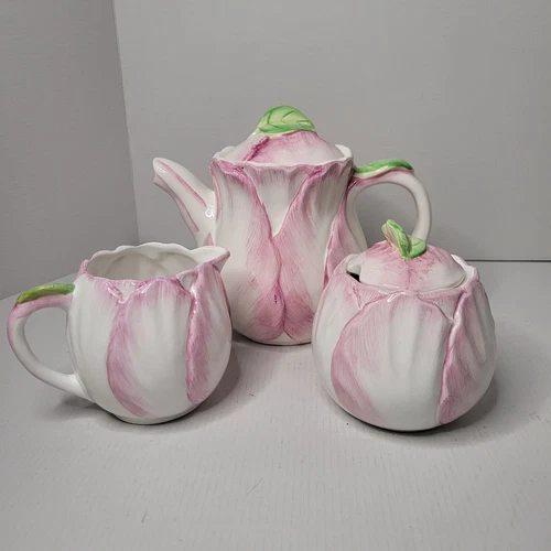 1992 Teapot, Sugar Bowl and Creamer The Bombay Co Spring Blossom