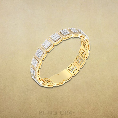 Pulsera para hombre Asscher Shape 6,75 quilates redonda baguette moissanita chapada en oro de 14 k - Imagen 8 de 18