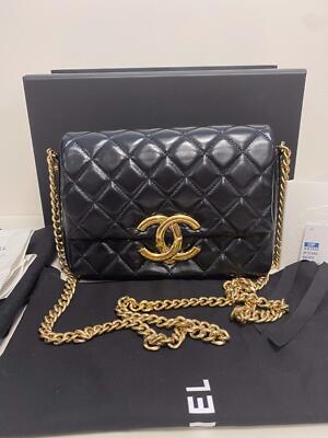 Authentic CHANEL 23P Mini Flap Black Leather Bag Maxi Distressed