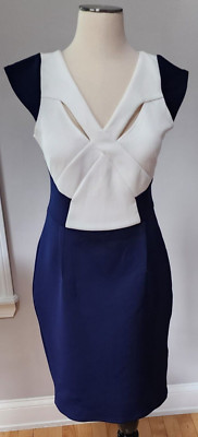 Lipsy Pencil Bodycon Shift Dress US 8 NavyWhite Stretch Sleeveless Party Evening