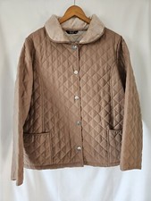 Ladies Quilted Jacket Size Uk 18/20 Faux Fur Collar Beige Brown Jacket Coat