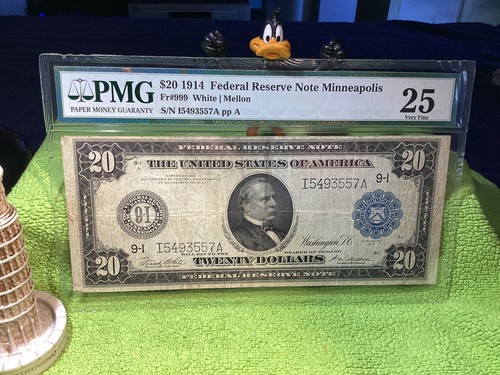 1914 $20 Minneapolis Federal Reserve Note Certified PMG Very Fine VF 25