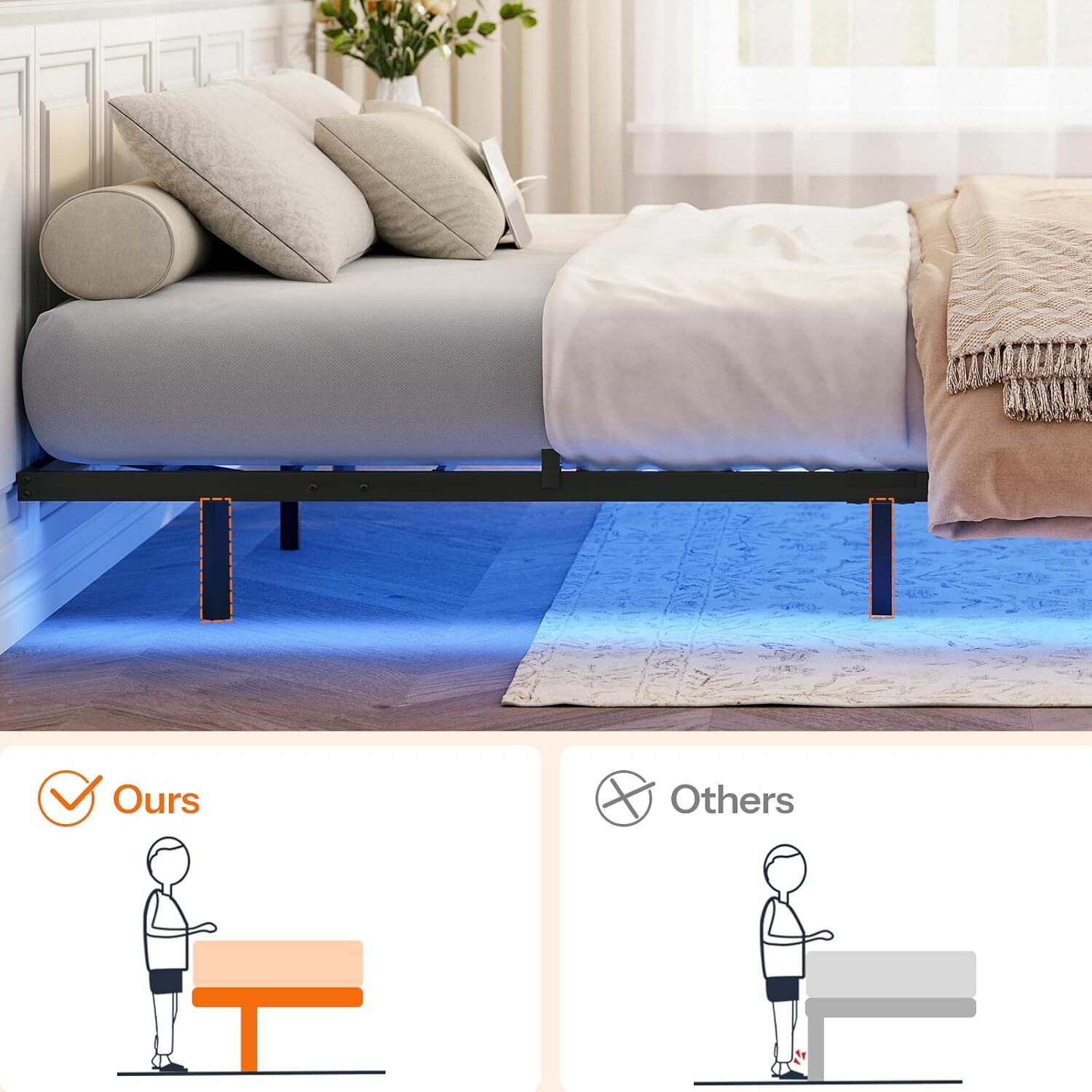 HOOBRO Floating Bed Frame Queen Size Bed Frame w/Charging Station and LED Lights
