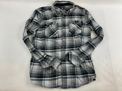 O'Neill Shirt Men's Size Small Gray White Black Plaid Button Down Packet Flaps
