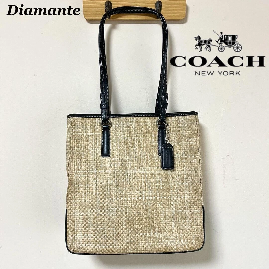 Coach woven tote sales