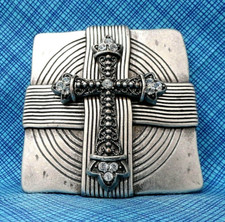 Cross Belt Buckle Ornate Christian Religious Gothic Rhinestones Vtg   .PCB200