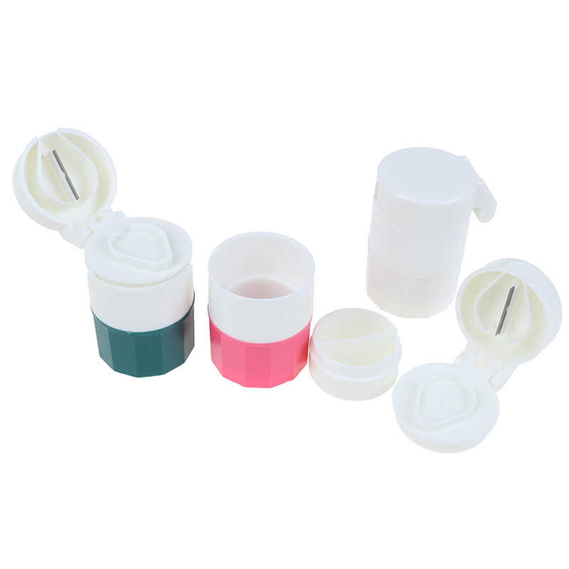 4 Layer Pill Box Cutter Medicine Crusher Grinder Splitter Case Tablet