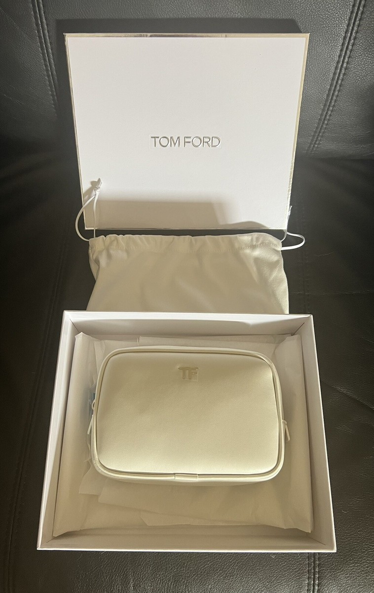 Tom Ford Leather Medium Cosmetic Makeup Pouch WHITE Dust Bag NEW
