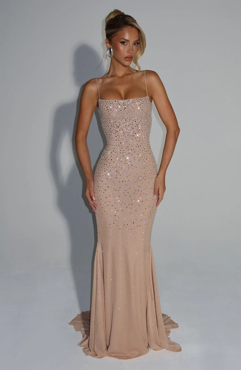 Babyboo Lorelei Gown Maxi Dress, Style# BBF3944-D, Size M, Nude