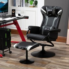 Video Game Chair and Footrest Set with Pedestal Base for Home Office Grey