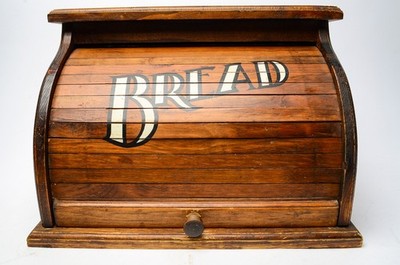 Vintage Wood Roll Top Bread Box Rustic Farmhouse Primitive Kitchen See Video