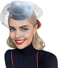 Fascinator Hats for Women Tea Party Veil Feather Fancy Pillbox Hat 20s 50s