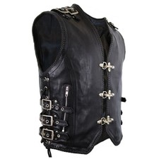 Herren Motorrad Weste Bikerweste Lederweste Kutte Lederkutte Schnallen Weste