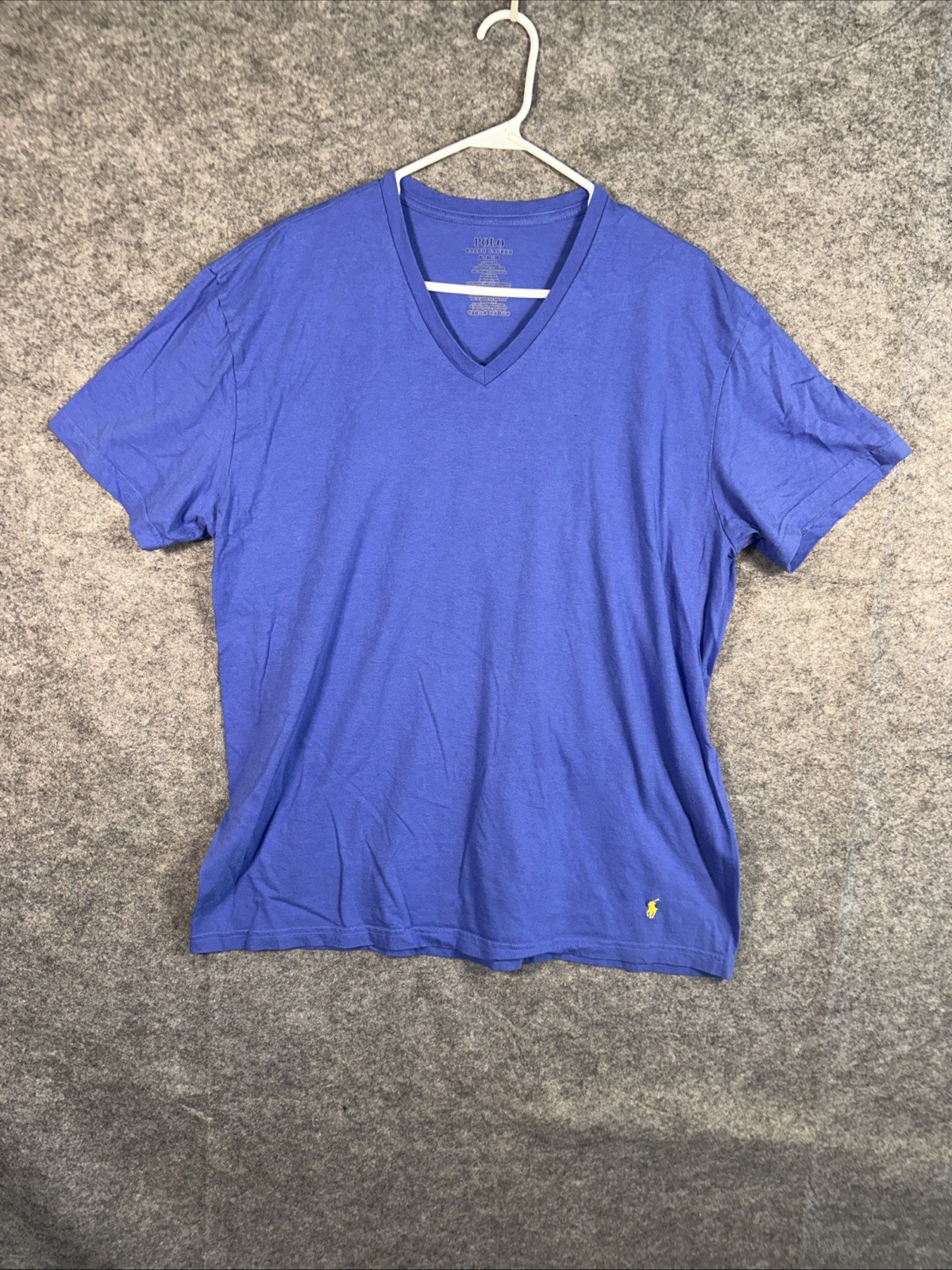 Polo Ralph Lauren Uomo XL Blu Chiaro Scollo V Manica Corta T Shirt Giallo Pony