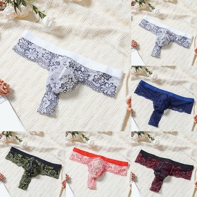 Herren G-String Netz Tanga Boudoir niedrige Taille Blumen Spitze Gummibund