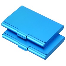 2 x Business Card Holder Aluminum Metal Case Professional Pocket Holder Blue