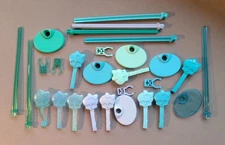 Monster High Original G1 Stands + Brushes LOT 28 Parts Blue & aqua Translucent+