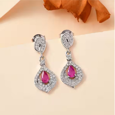 AAAA Ohrringe Burmesischer Rubin & Saphir 925 Sterling Silber ''Gelenk Ohrhänger''.