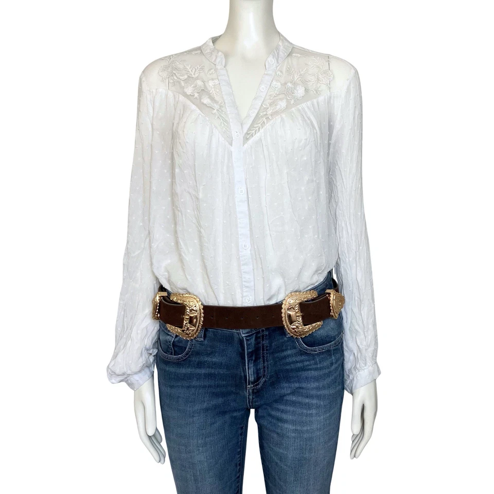 Y2K Western Brown Rose Gold Tone Double Buckle Belt. XS/S Floral Feminine Boho - Image 4 of 4