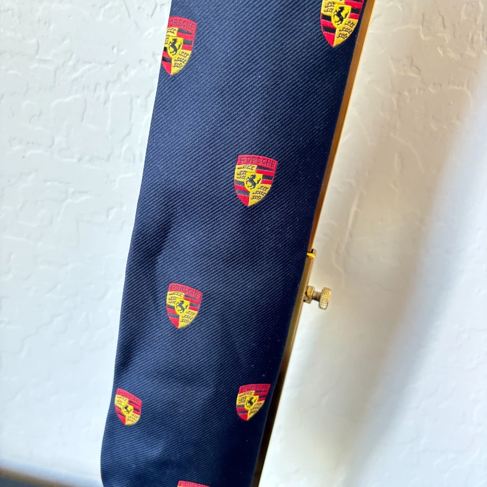 Vintage Porsche Mens Tie Marque Badge for Automobile Quarterly Porsche Logo Navy - Image 2 of 4